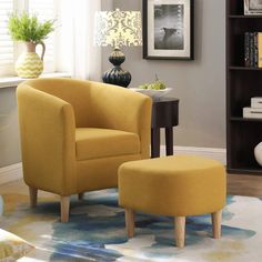 42019655680042 Neon Room Decor, Yellow Accent Chairs, Upholstered Chairs Fabric, Single Couch, Armchair With Ottoman, Comfy Armchair, Chair Bedroom, Chairs For Living Room, Yellow Chair