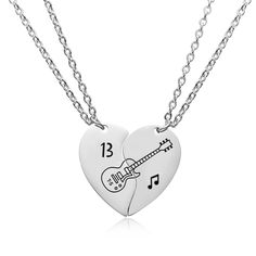 PRICES MAY VARY. 【Guitar Heart Matching Necklace 2】TS 13 guitar show off your love for your favorite pop superstar taylor with guitar matching 2 necklaces friendship stuff inspirational merch, featuring music lover design and the iconic reputation red speak now pendant. 【Swifty Necklace for 2 Music lovers】A thoughtful taylor necklace 2 gifts for swifties, music lovers, friends, or family members attending concerts or special events. Bringing a touch of musical inspiration to their daily lives.Ma Bff Necklaces For 2, Speak Now Outfits, Necklaces Friendship, Gifts For Swifties, Bestie Necklace, Girl Bestie, Taylor Necklace, Matching Bff, Outfits Jewelry