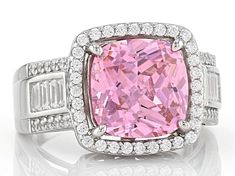 Bella Luce® pink and white diamond simulants 6.91ctw octagon, baguette, and round, rhodium over sterling silver ring. Measures approximately 0.56"L x 0.50"W and is not sizeable. Diamond equivalent weight is 4.18ctw. Pink Octagon Diamond Jewelry, Pink Jewelry With Center Stone And Baguette Cut, Pink Baguette Cut Jewelry With Center Stone, Diamond Simulant, High Quality Jewelry, White Diamond, Pink And White, Sterling Silver Ring, Heart Ring