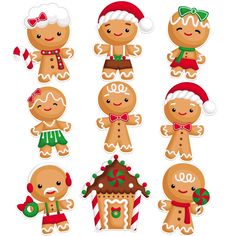 christmas gingerbread cutouts with santa hats and candy canes