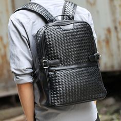 Casual Business Backpack Rectangular, Casual Leather Backpack With Zipper For Business, Casual Leather Business Backpack With Zipper Closure, Black Leather Backpack For Outdoor With Large Capacity, Black Rectangular Leather Backpack For Outdoor, Black Leather Rectangular Backpack For Outdoor, Male Bags, Business Laptop Bag, Colorful Backpacks