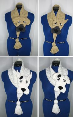 four pictures of the same scarf on a mannequin