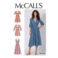 a women's dress and top sewing pattern with sleeves, collars and cuffs