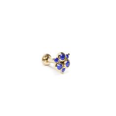 Elevate your cartilage jewelry collection with an elegant sapphire stud earring. Crafted from 14k solid gold, this modern and minimalist design features a cluster of bezel-set and prong-set sapphires. Chic and comfortable, it's the perfect accessory for adding a touch of sophistication to your everyday style. The threaded screw pin earring post is easy to insert and remove, and the flat back makes it comfortable to wear. Our screw pin flat back earring studs are made of solid 14k gold and are hypoallergenic and nickel free. Materials: * 14k solid gold  * Genuine or lab grown sapphire Measurements: Prong-set sapphire size: 1mm each Bezel-set sapphire size: 1.3mm each Please note: this listing is for a single stud.  Check out our shop- https://www.etsy.com/shop/Umanativedesign All of our Uma Elegant Single Blue Cartilage Earring, Elegant Blue Single Cartilage Earring, Elegant Gold Piercings With Gemstone, Elegant Blue Cartilage Earrings For Gift, Cool Piercing, Gold Helix Earrings, Daith Jewelry, Helix Jewelry, Tragus Jewelry