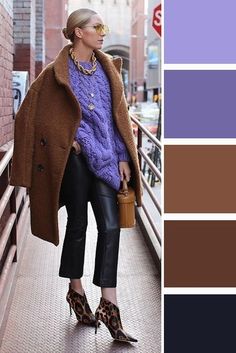 Black Panta, Warm Spring Color Palette, Purple Combination, Mocha Mousse, Color Combinations For Clothes, Purple Outfits, Brown Outfit, Warm Spring, Color Balance