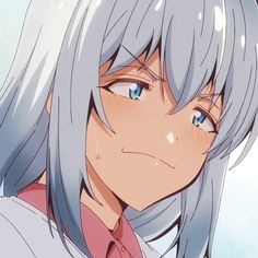 an anime character with grey hair and blue eyes