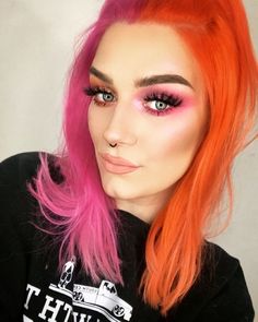 Two Color Hair, Orange Eye Makeup, Two Toned Hair