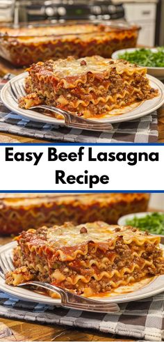 easy beef lasagna recipe on a plate