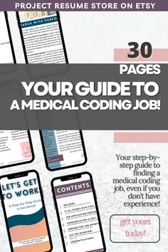 the medical code job guide with text overlaying it that reads,'30 pages your guide to a medical coding job '