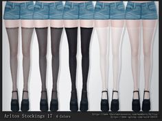 six pairs of women's thigh high stockings in different colors and sizes, all with short legs