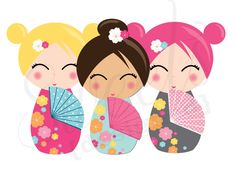 three girls in kimonos with flowers on them