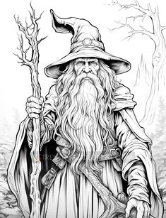 an old wizard holding a staff in his hand