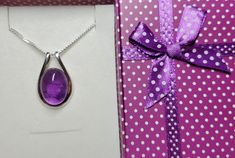 Cabochon Drop Jewelry For Gifts, Anniversary Cabochon Teardrop Necklace, Teardrop Cabochon Necklace For Anniversary, Anniversary Teardrop Cabochon Necklace, Purple Cabochon Necklace For Gift, Amethyst Cabochon Necklace For Gift, Teardrop Hallmarked Necklace As A Gift, Classic Amethyst Necklace For Gift, Purple Hallmarked Necklaces For Gifts