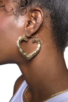 Generational Blessings, Gold Bamboo Earrings, Xoxo Jewelry, Dope Jewelry Accessories, Earrings Outfit, Bamboo Hoop Earrings, Small Gold Hoop Earrings, Gold Heart Earring, Bamboo Earrings