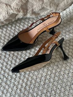 Vintage Luxury Heels For Work, Luxury Vintage Heels For Fall, Luxury Vintage Heels With Heel Strap, Luxury High Heel Slingback Pumps With Gold-tone Hardware, Luxury Black Heels With Gold-tone Hardware, Fancy Heels, Basic Shoes, Shoes Hack, Cinderella Shoes