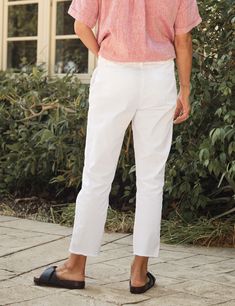 Meet Wicklow. The Italy-meets-California chino that delivers instant comfort and effortless style year round. With a relaxed fit, distressed hem, and plenty of stretch, preorder this perfect, stonewashed pant now. White Italian, Sunny California, Lower Body, Upper Body, Every Woman, Effortless Style, Custom Sizing, Mid Rise, Straight Leg