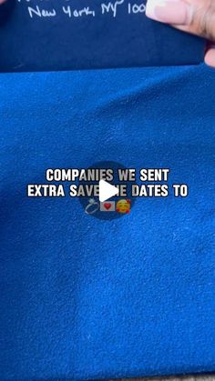 someone holding onto a blue shirt with the words companies we sent extra save dates to