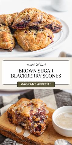 brown sugar blackberry scones on a wooden cutting board