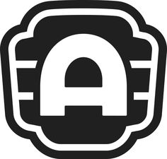 a black and white logo with the letter a in it's center, on top of