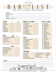 a printable bar list for the ultimate bartender