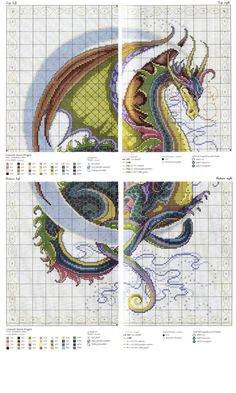 four cross stitch designs with different colors and patterns on the same pattern as shown in this page