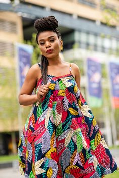 Ankara Summer Dress Styles, Vibrant Print Cotton Summer Dress, Vibrant Print Summer Sundress, Sleeveless Ankara Fabric Maxi Dress For Summer, Multicolor Ankara Summer Dress, Casual Multicolor Ankara Fabric Dress, Fancy Jumpsuit, African Tops For Women, Kitenge Dress