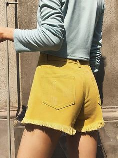 ⚡️Free Shipping 2022 Eyelet Detail Raw Hem Denim Shorts Yellow L under $25.00 in Shorts at AnotherChill.com Online. Style: Casual/Street/Vintage. Color: Pink/Yellow. Main Material: Cotton, Polyester. Fit Type: Regular fit. Design: This washed denim shorts cut to a high rise silhouette, shaped with straight-leg fit, zip button fly, with multi eyelet decor, functional pockets and raw cut hem detailing.. ✓2022 SUMMER OUTFITS. Check reviews and buy Eyelet Detail Raw Hem Denim Shorts today.