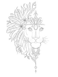 a drawing of a lion wearing a headdress