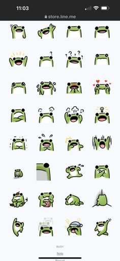 the green frog stickers are all different shapes and sizes