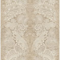 a beige and white wallpaper with an ornate design on it's side,