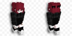 an image of a minecraft character with red hair and black clothes, transparent background