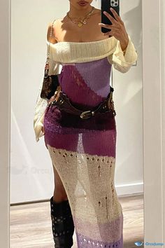 OrcaJump - Chic Off-Shoulder Dresses with Intricate Patchwork Detailing and Sheer Elements Purple L, Shoulder Dresses, 35th Birthday, Off Shoulder Dresses, Crochet Tops, Beautiful Clothes, Tulum, Beautiful Outfits, Crochet Top