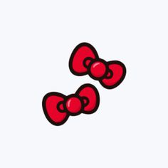 two red bows are on top of each other in front of a white background with the word hello kitty written below it