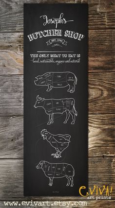 the butcher shop chalkboard sign is on display