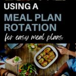 a book cover with people eating at a table and the title, using a meal plan notation for easy meal plans