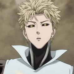 an anime character with blonde hair and black eyes