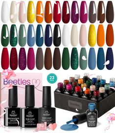 PRICES MAY VARY. 🍂【23 PCS Gel Nail Polish Set】: Beetles' 23Pcs autumn-winter gel polish set brings you 20* 0.17 fl oz stunning shades of nail gel polish+ 1* Base coat+ 1* Glossy No Wipe Top Coat+ 1* Matte Top Coat (all 0.25 fl oz). Just one kit meets all your needs. 🌟【Gorgeous Colors】: Embrace the fall and winter season with trendy colors and affordability for everyone: hot chocolate, caramel, pumpkin, navy blue, neutral mauve, and golden fall colors, cold winter colors, making this collection a must-have for nail enthusiasts everywhere. 🎇【Ideal Gift for Her】: They are appropriate for any holiday or special event, as a birthday, holiday, anniversary, Christmas, Valentine's Day, Thanksgiving gift. Suitable for various nail enthusiasts, whether beginners or professional manicurists, this Gel Nail Polish Set, Nail Polish Sets, Uv Led, Winter Colors, Trendy Colors, Burgundy Red, Gel Nail Polish, Glue On Nails, Blue Orange