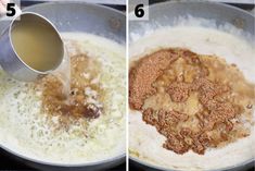 two pictures showing how to make an apple crisper pie with sugar and cinnamon syrup