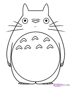 a black and white drawing of a totoro with its eyes closed, standing in front of the camera