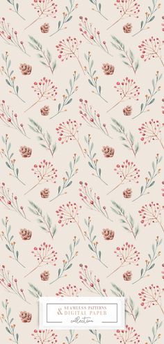 a floral pattern with red flowers and green leaves on a light pink background for wallpaper