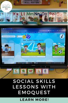 a computer screen with the words social skills lessons with emoquist learn more