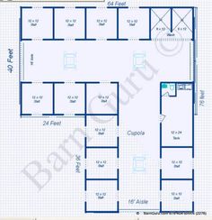 the floor plan for an office building with two stalls and one room on each side