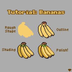 an old - school computer game showing how to use banana's in pixel art