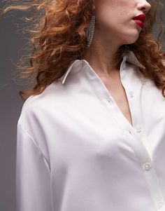 Tops by Topshop Welcome to the next phase of Topshop Spread collar Button placket Long sleeves Oversized fit Satin Oversized Shirt, Satin Shirt, Satin Blouse, Oversized Shirt, Curator Style, Button Placket, Oversized Fits, Topshop, Asos