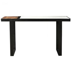 a black and white table with a wooden top