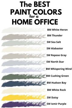 the best paint colors for a home office in shades of gray, white and yellow