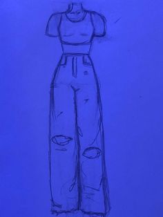 a drawing of a woman's dress on a blue background with the bottom half drawn