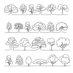 a line drawing of trees and bushes