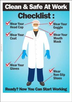 a poster with instructions on how to clean and safe at work checklist for medical workers