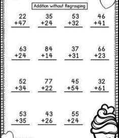 an addition worksheet with numbers and cupcakes on the page, which is filled